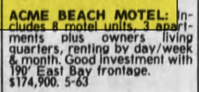 Acme Beach Motel - Jan 30 1983 For Sale